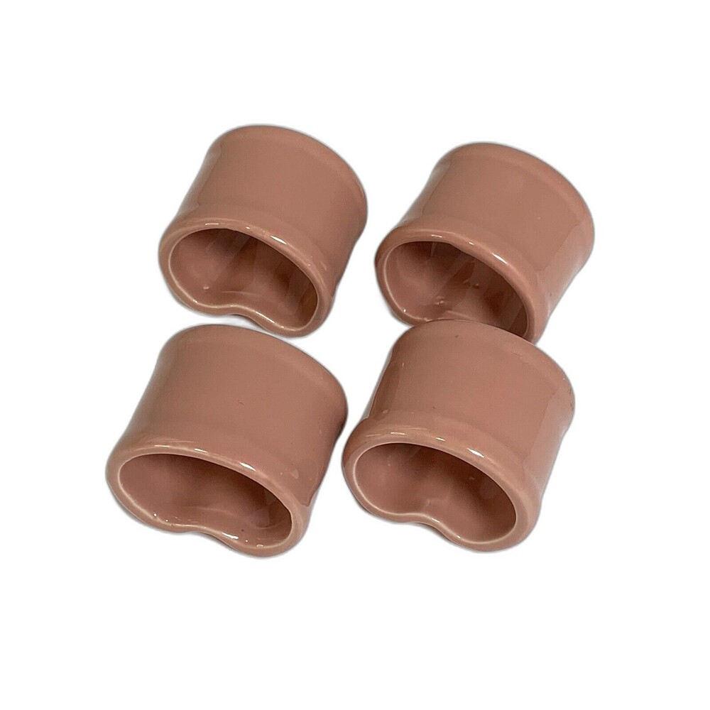 4 Vintage 2” Vera Neumann Pink Rose Ceramic Glazed Napkin Rings No-Roll